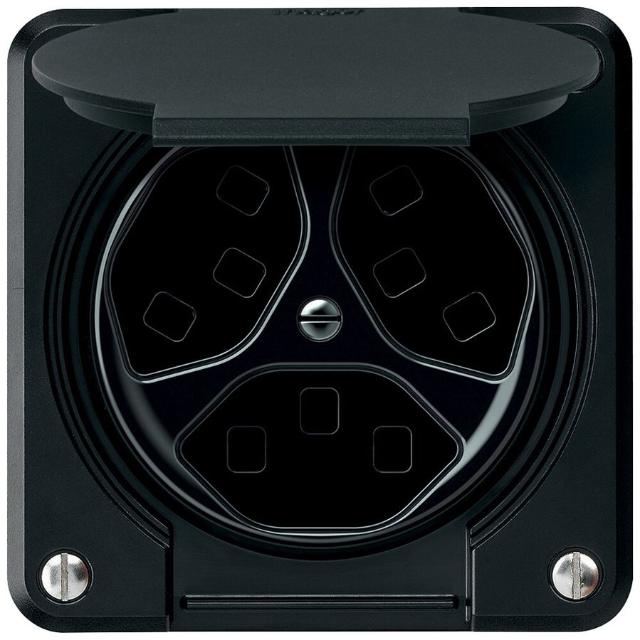 UP-Steckdose robusto 3×T23 16A 250V 86×86mm IP21 schwarz