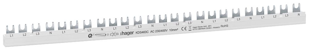 Pettine di raccordo Hager quickconnect 4P 3L forca 10mm² 63A 430×6mm bianco