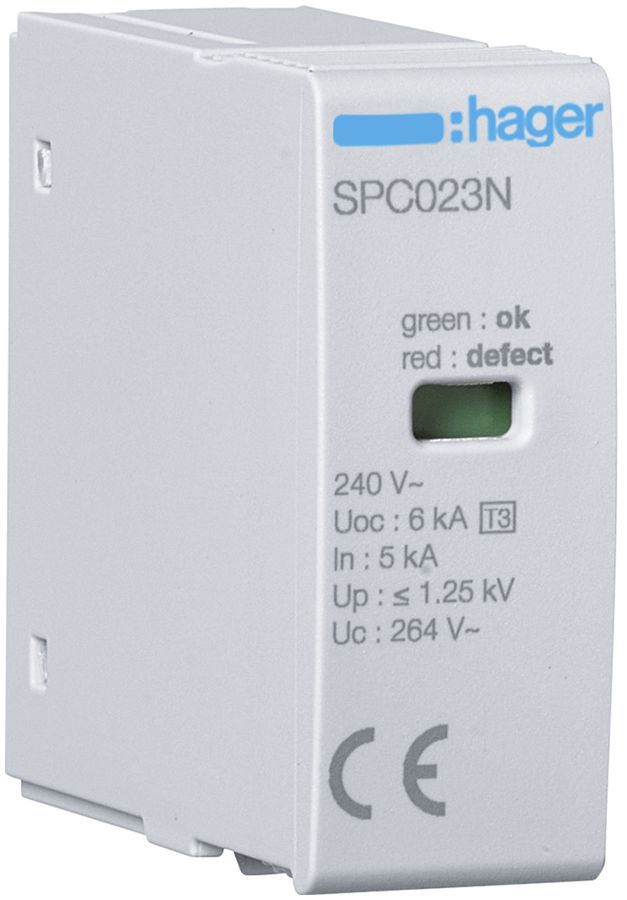 Steckmodul Hager SPC T3 1P+N 230V Uc 264V In 5kA Uoc 6kV Up 1.25kV