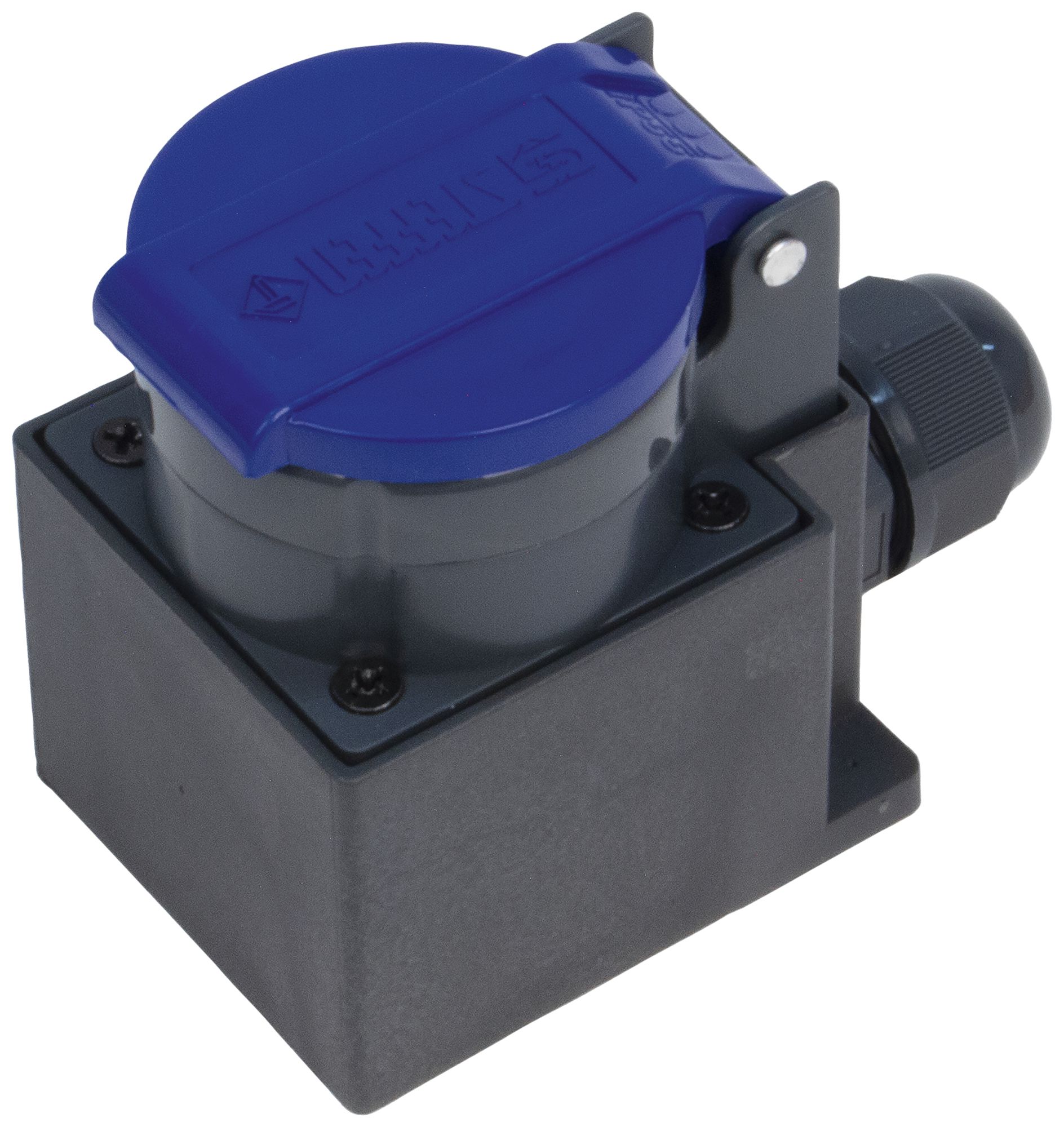 Presa AP Steffen 1×T23 1P 16A 250V IP55 coperchio blu, nero