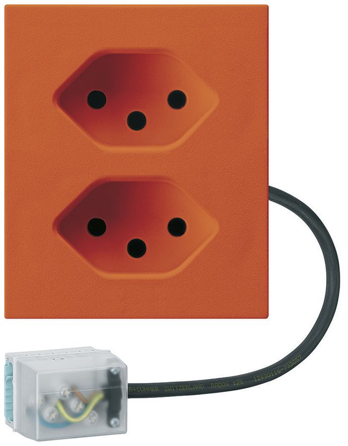 Prise INC 2×type 13 Hager FLF pour câble plat Ecobus power L1 orange