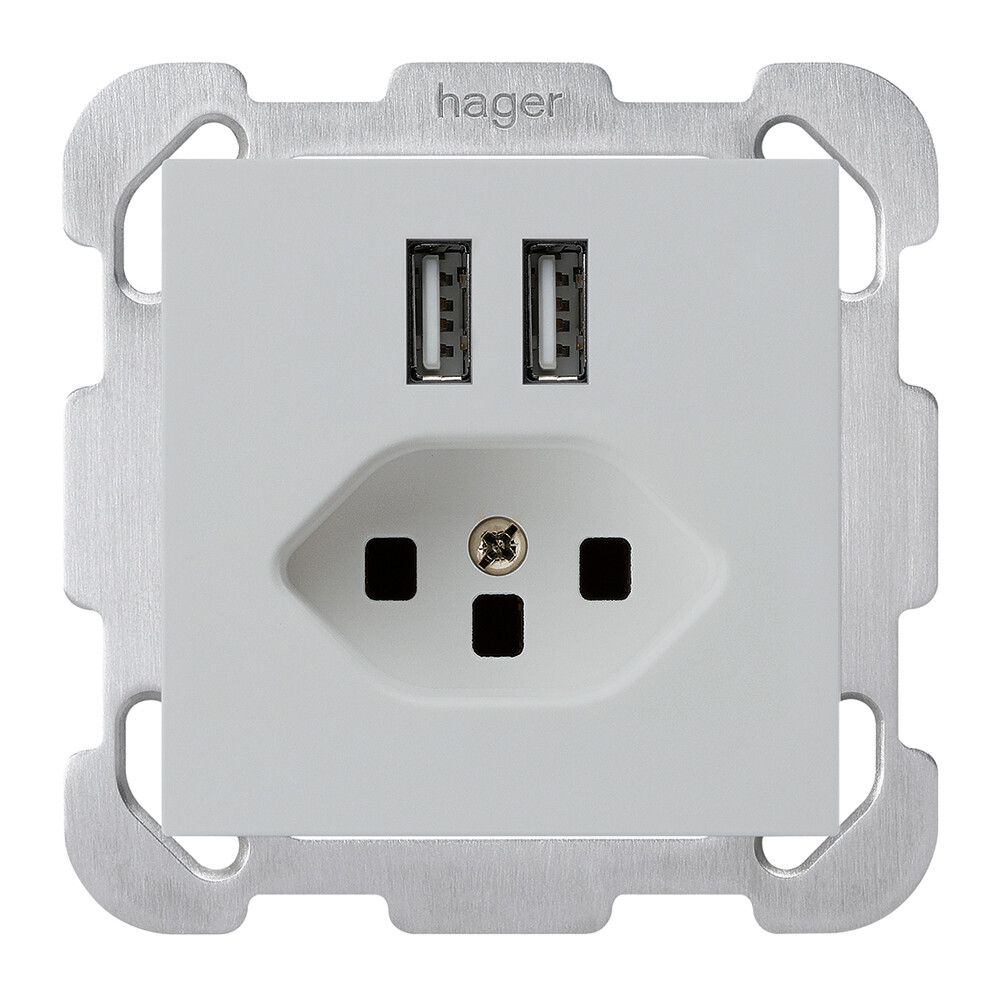 Presa INC 2×USB & T23 kallysto B 2400mA grigio chiaro