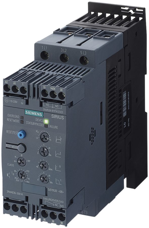 Sanftstarter Siemens SIRIUS 3RW40 S2 45A 22kW ON/OFF, Us=24VUC