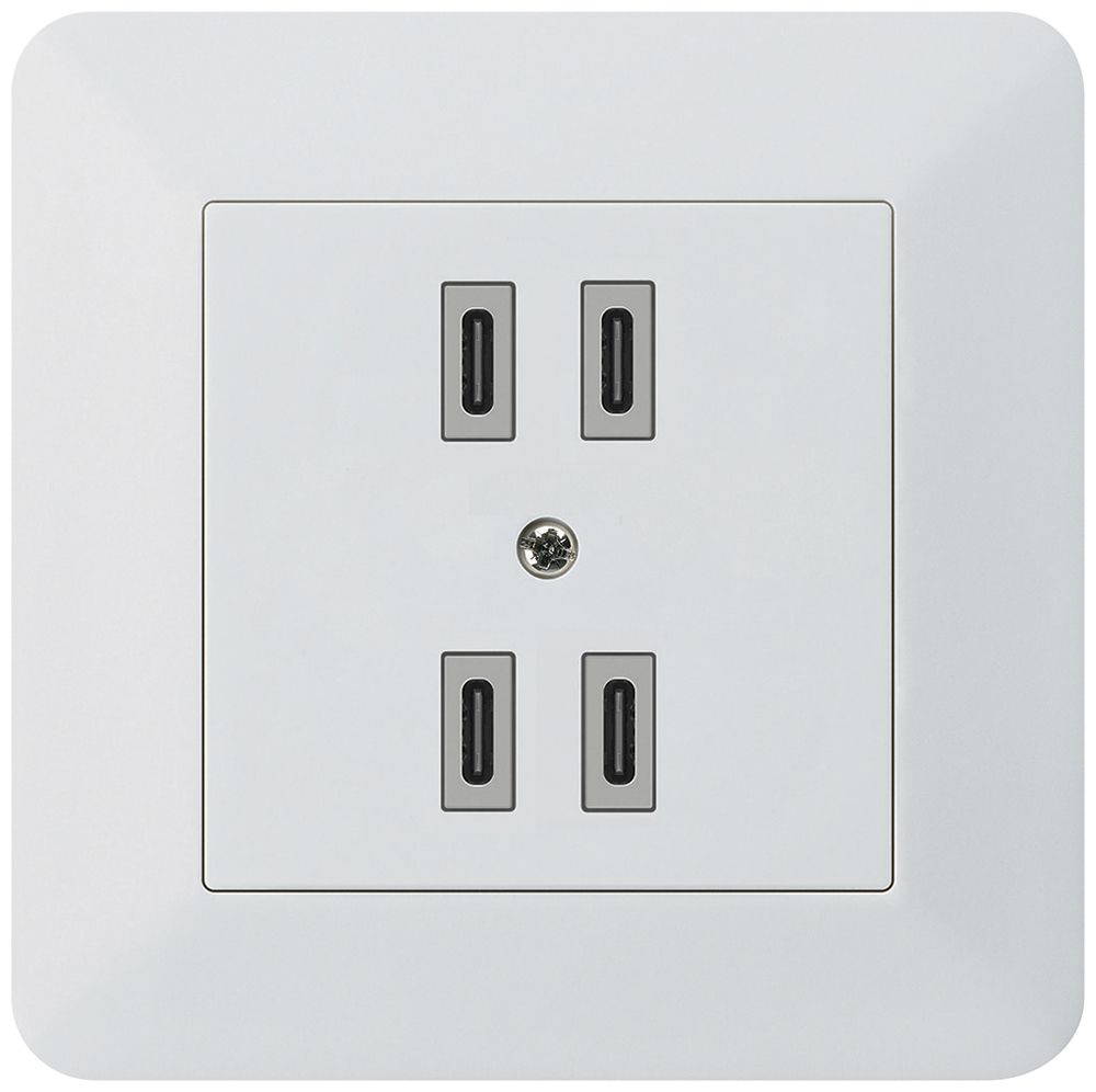 UP-USB-Ladesteckdose Hager kallysto.trend 2×C-C 2×20W/4×10W 5V 94×94mm weiss