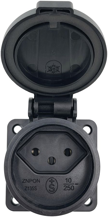 EB-Steckdose T13, 250V, 10A, IP55, Klappdeckel, schwarz