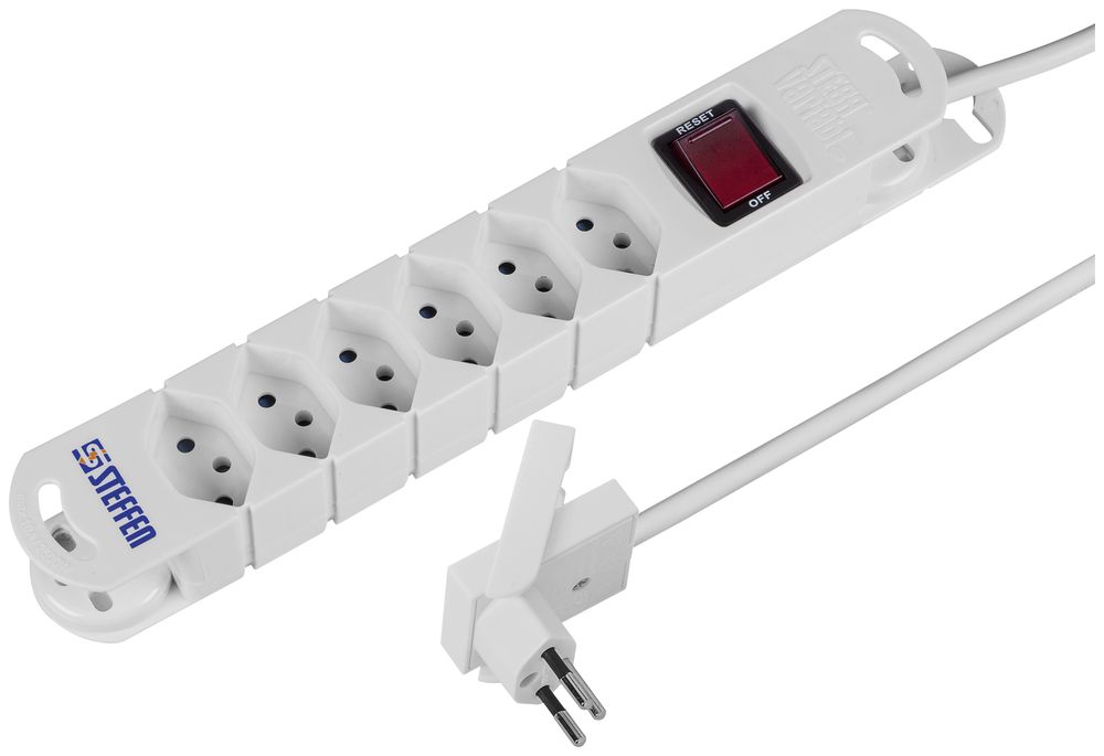 Prise multiple STEBA VARIABL 6×T13 avec câble 3m T12 plat, 10A 230V IP20 blanc