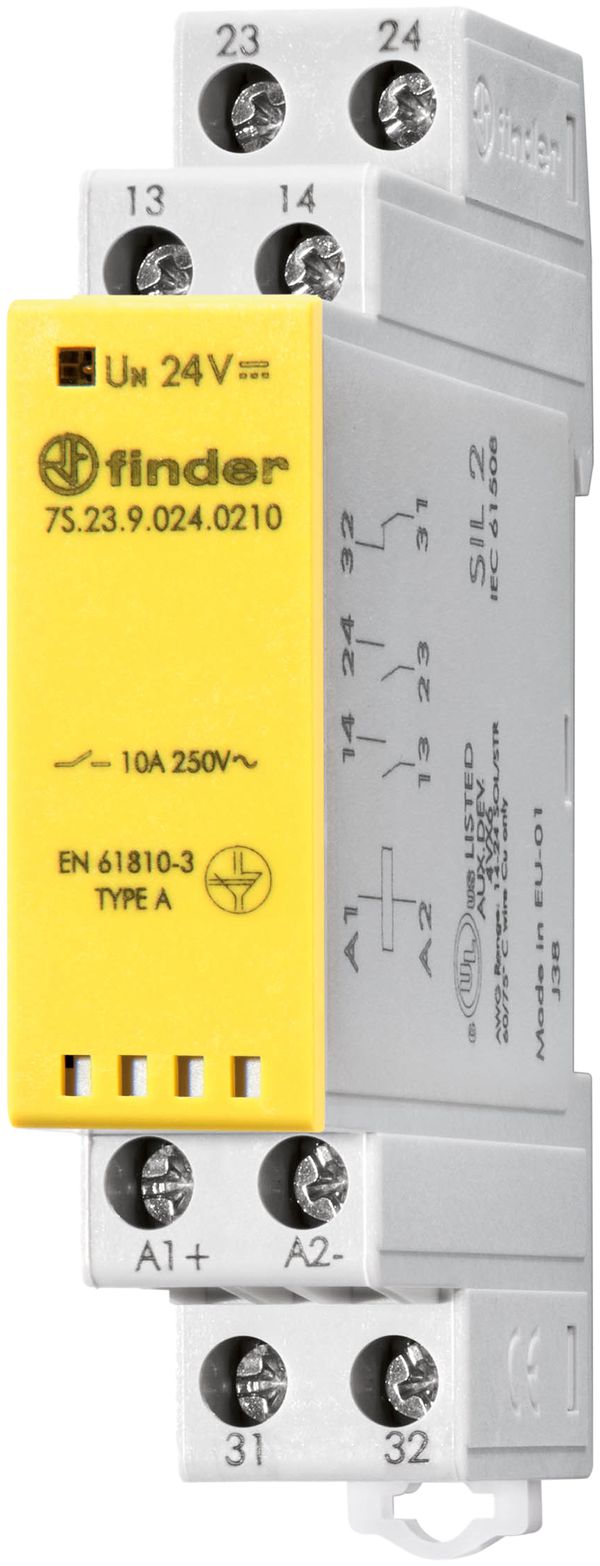 Module de relais Finder avec contacts à guidage forcé, 2 f et 1 o, 10A, 24VDC
