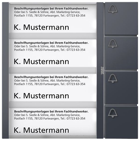 Module de touches Siedle, a.4 étiquettes, 4 touches d'appel a.symb.sonnerie, an