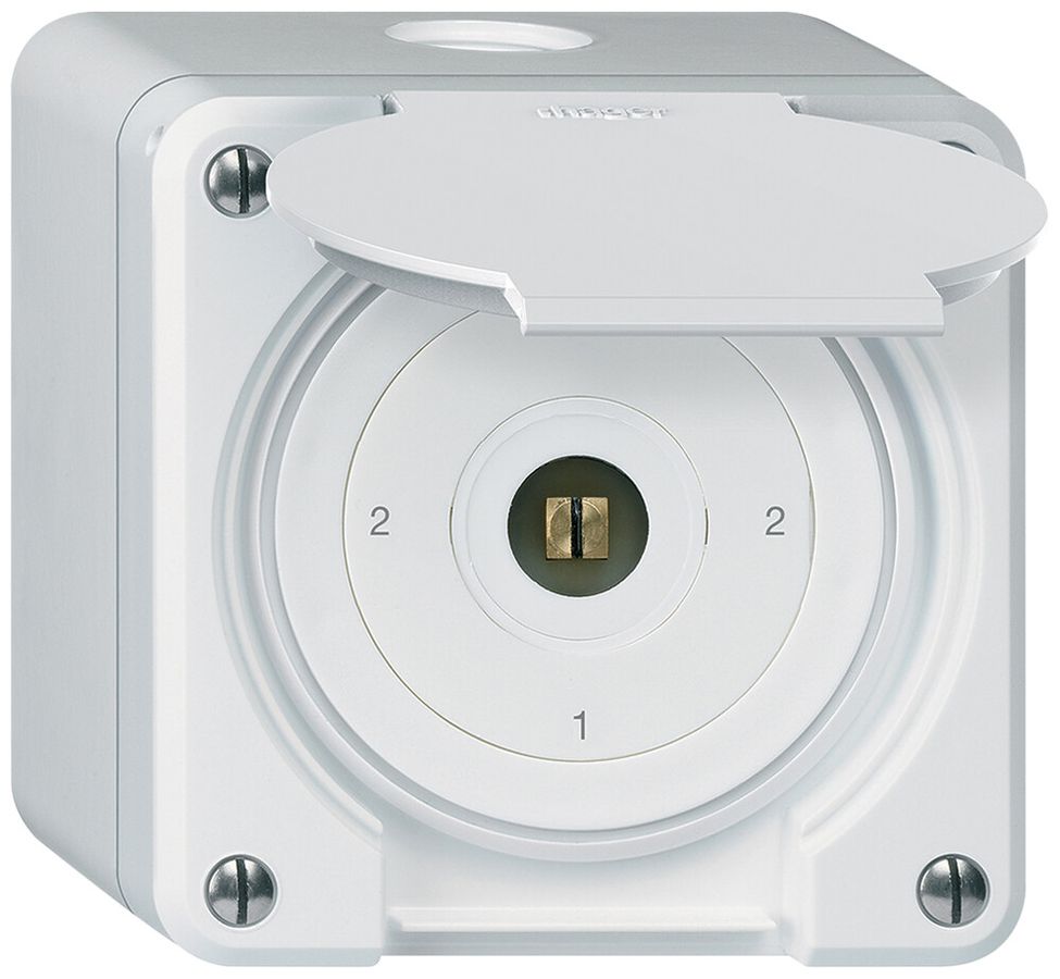 AP-Steckschlüsselschalter robusto IP55 mit Klappdeckel S3/1P weiss Vierkant