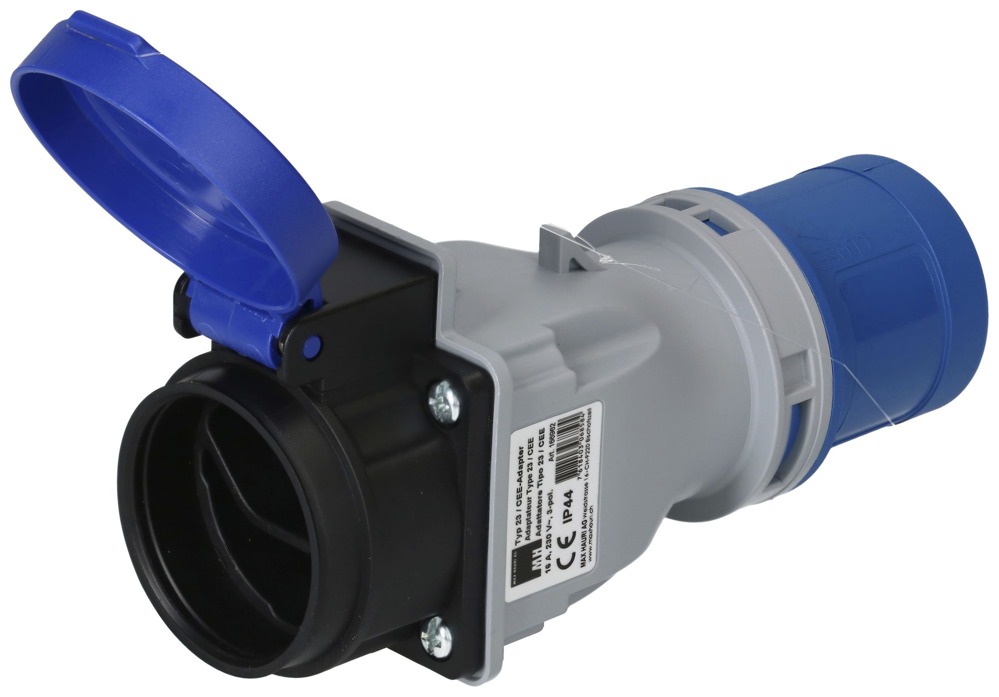 Übergangsstecker MH Stecker CEE 16A/Steckdose Typ 23 blau 230V 16A IP44/IP55