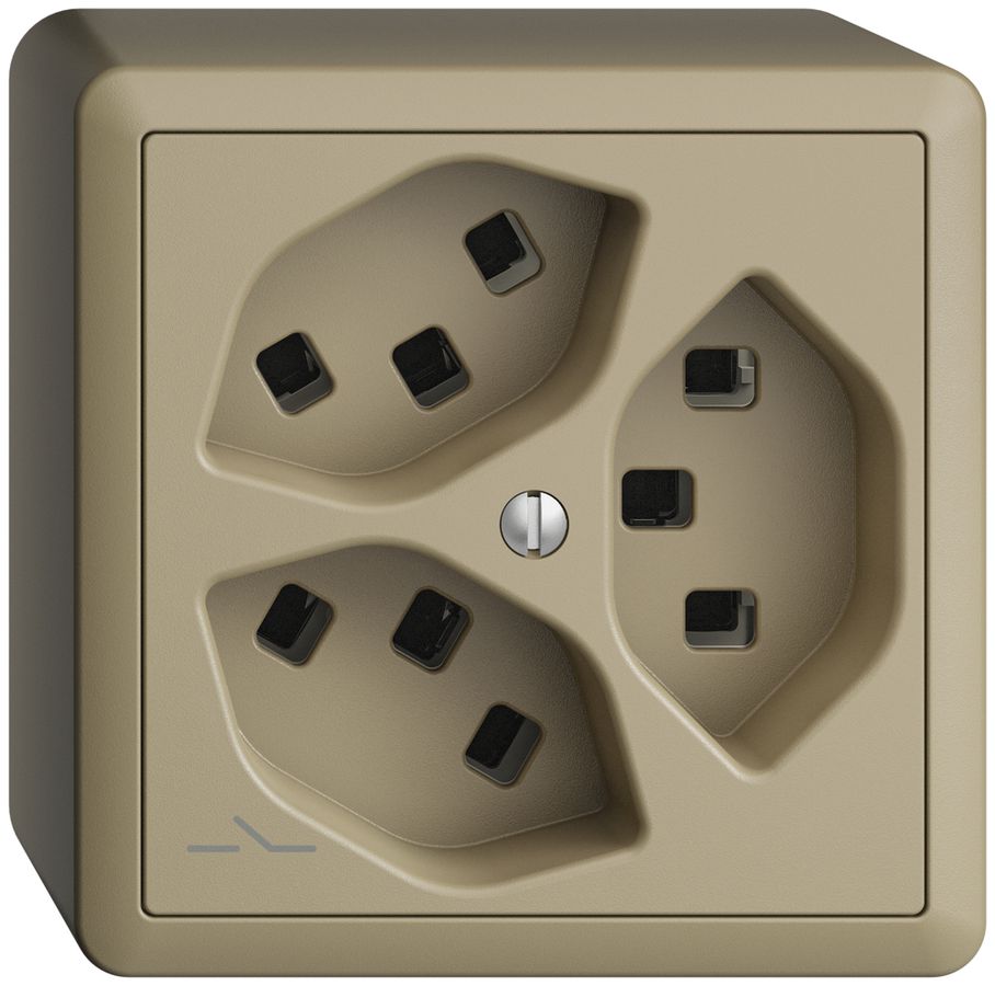 Presa AP 3×T23 Feller EDIZIOdue FX54, 1×separato, morsetti a innesto, sand