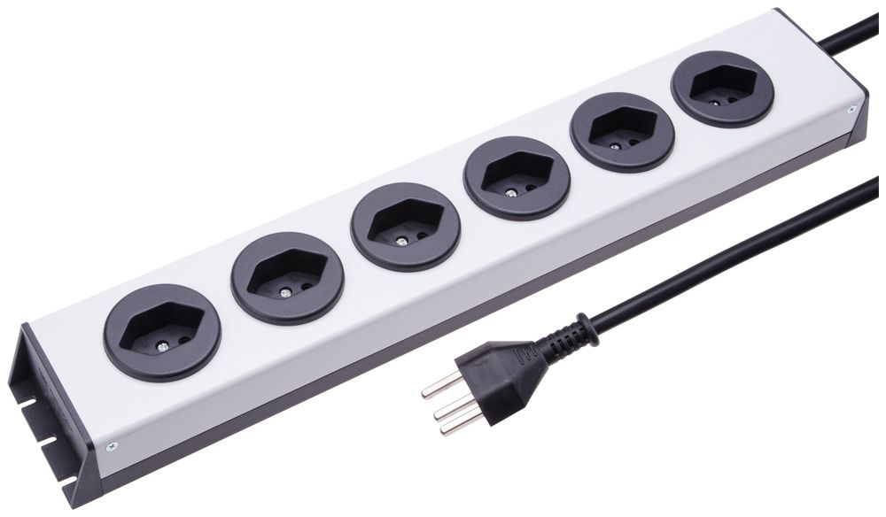 Prise multiple MH 6×T23 argent/noir PowerLine Td 3×1.5mm² 2.5m