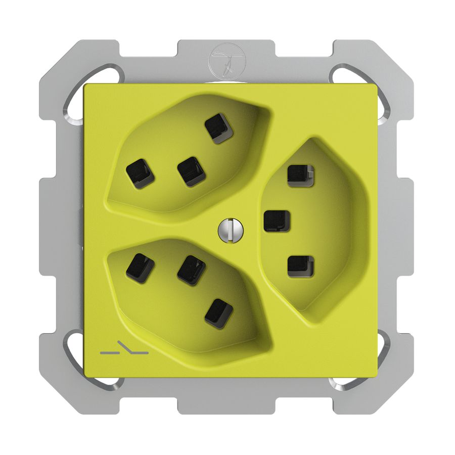 UP-Steckdose 3×T23 Feller EDIZIOdue FM, 1×getrennt, Steckklemmen, lemon
