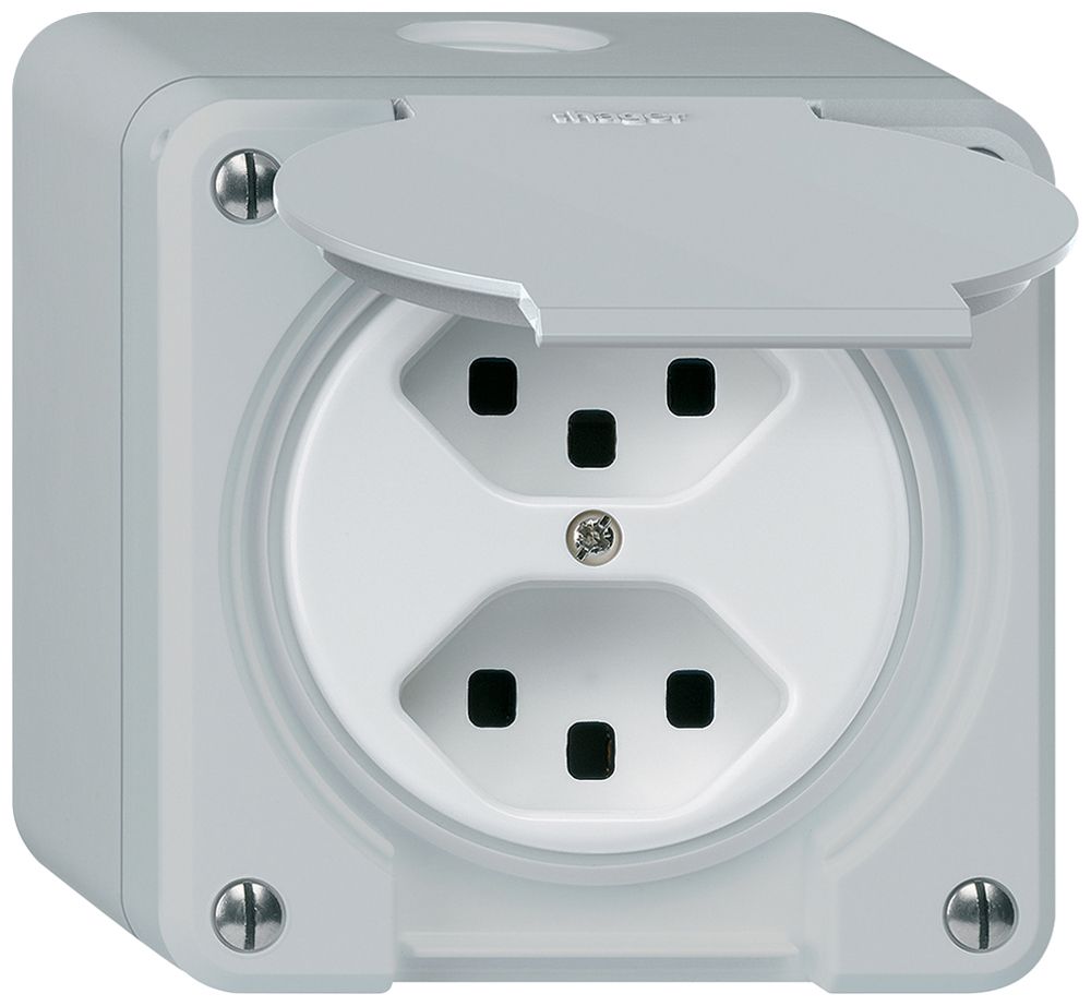 Prise AP robusto 2×type 23 gris