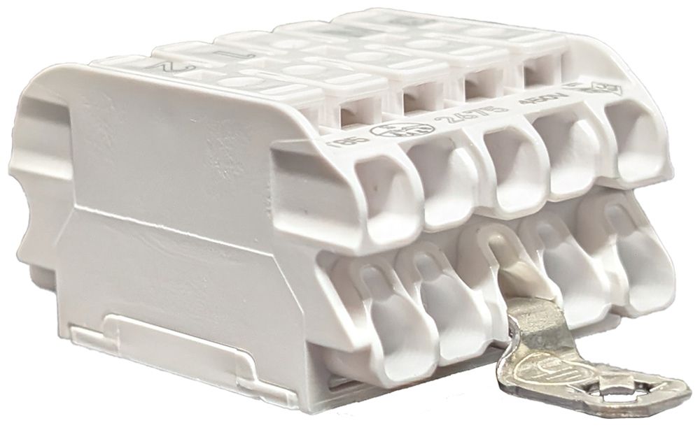 Borne de connexion 5P 0.5…2.5mm² étrier de mise à terre inscription bc