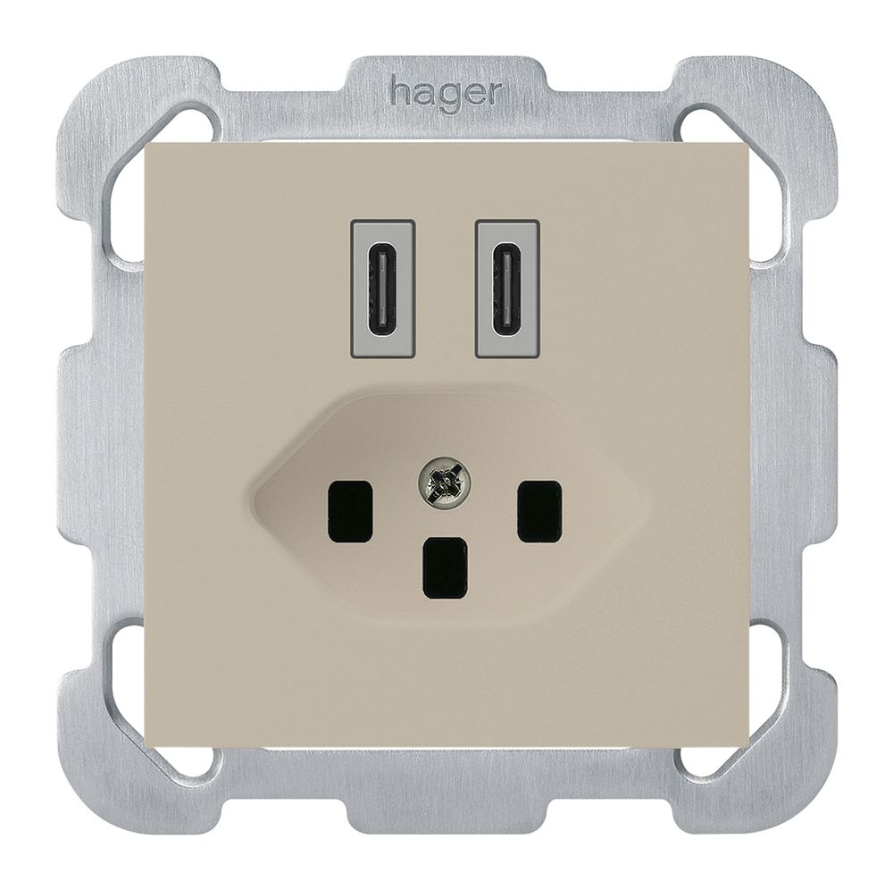 Prise de charge USB ENC Hager kallysto C-C 20W+T23 5V 77×77mm beige