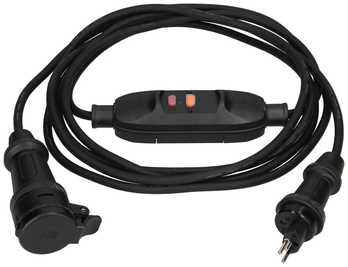 Prolunga MH T13/T13 IP55 con FI 30mA tipo A Td 3×1.5mm² 5m nero