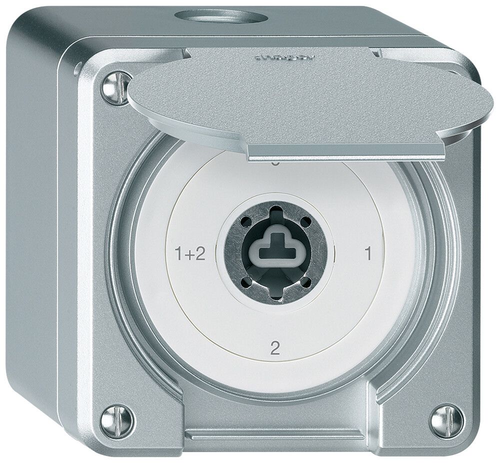 AP-Schlüsselschalter robusto IP55 mit Klappdeckel ohne Zylinder S1/1P aluminium