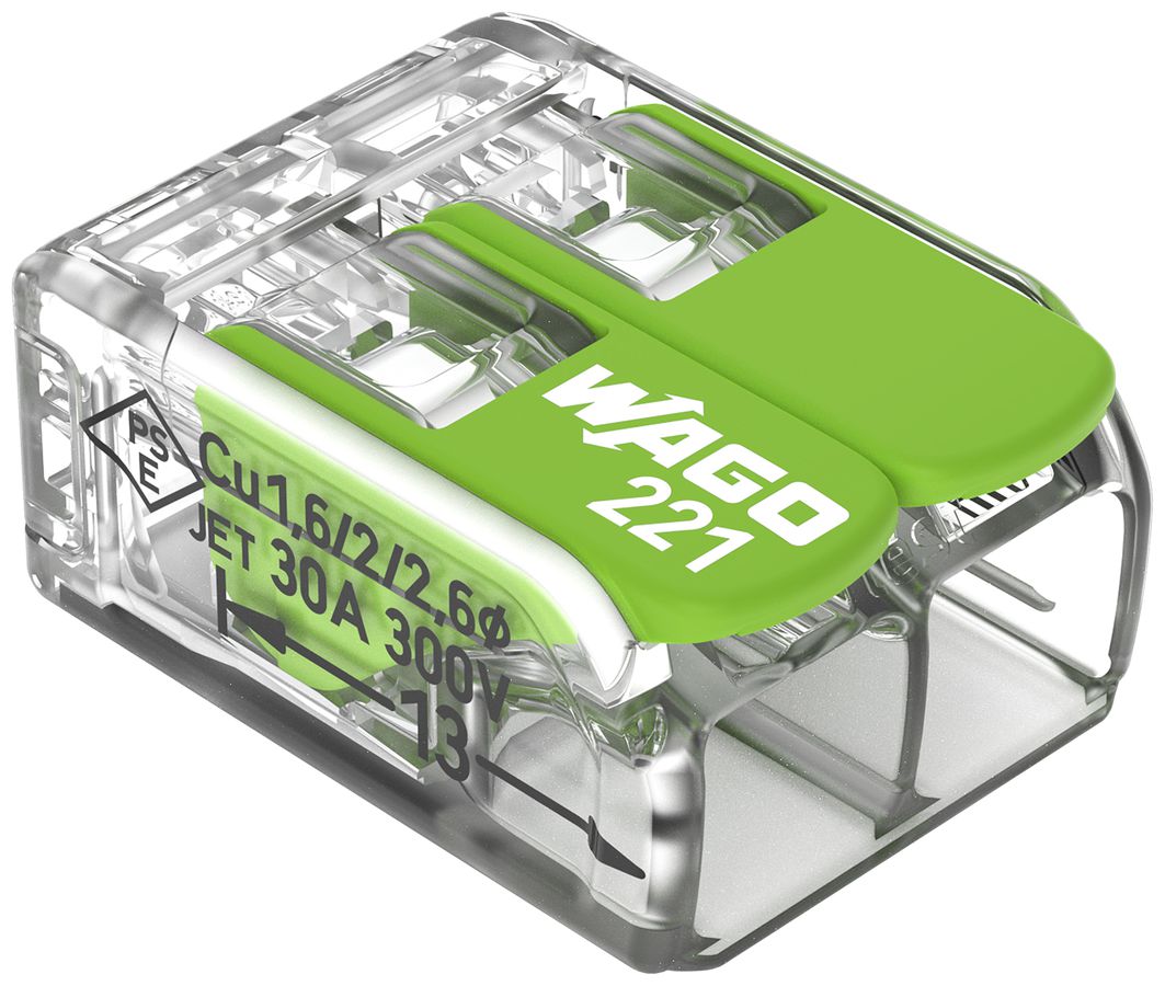 Borne de connexion WAGO Green Range 2L 0.5…6mm² avec levier vt transparent