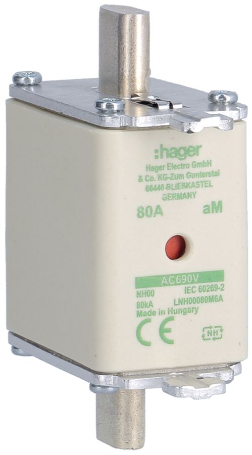 Fusible HPC Hager DIN00 690VAC 80A aM avertisseur double inoxydable