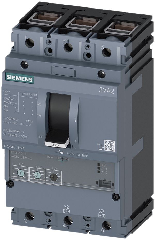 Interruttore di potenza Siemens SENTRON 3VA2 3L 40…100A Ii=1.5…12× M-55kA mt