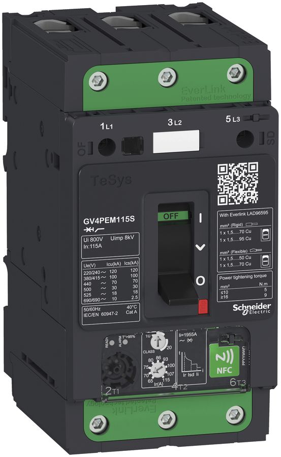 Motorschutzschalter Tesys GV4PEM115B, 115A, Multifunktion, 25KA