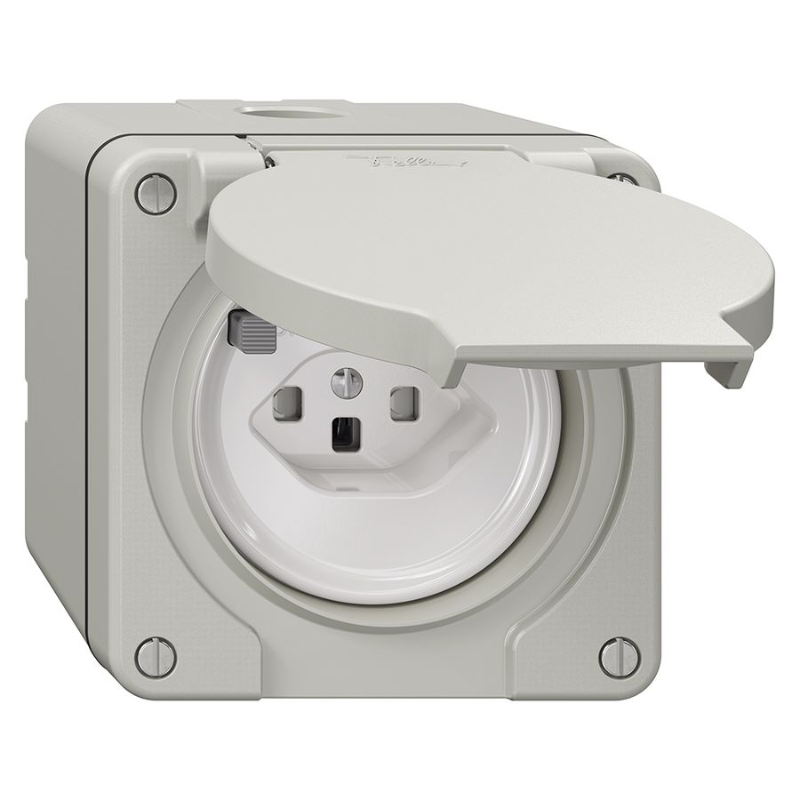 NAP-FI-Steckdose NEVO, 30mA, Typ 23, m.Shutter, m.Anschlussklemmen, lichtgrau