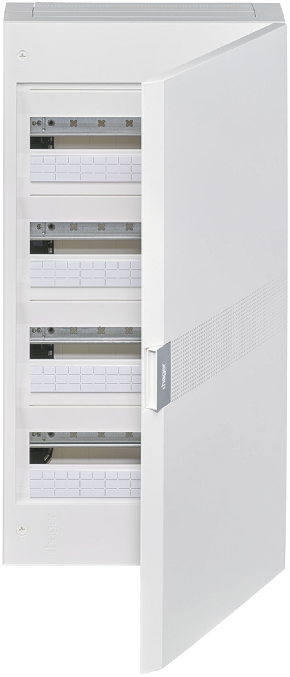 Coffret de distribution AP Hager vega 4 rangées 18UM porte IP40 400×775×146mm