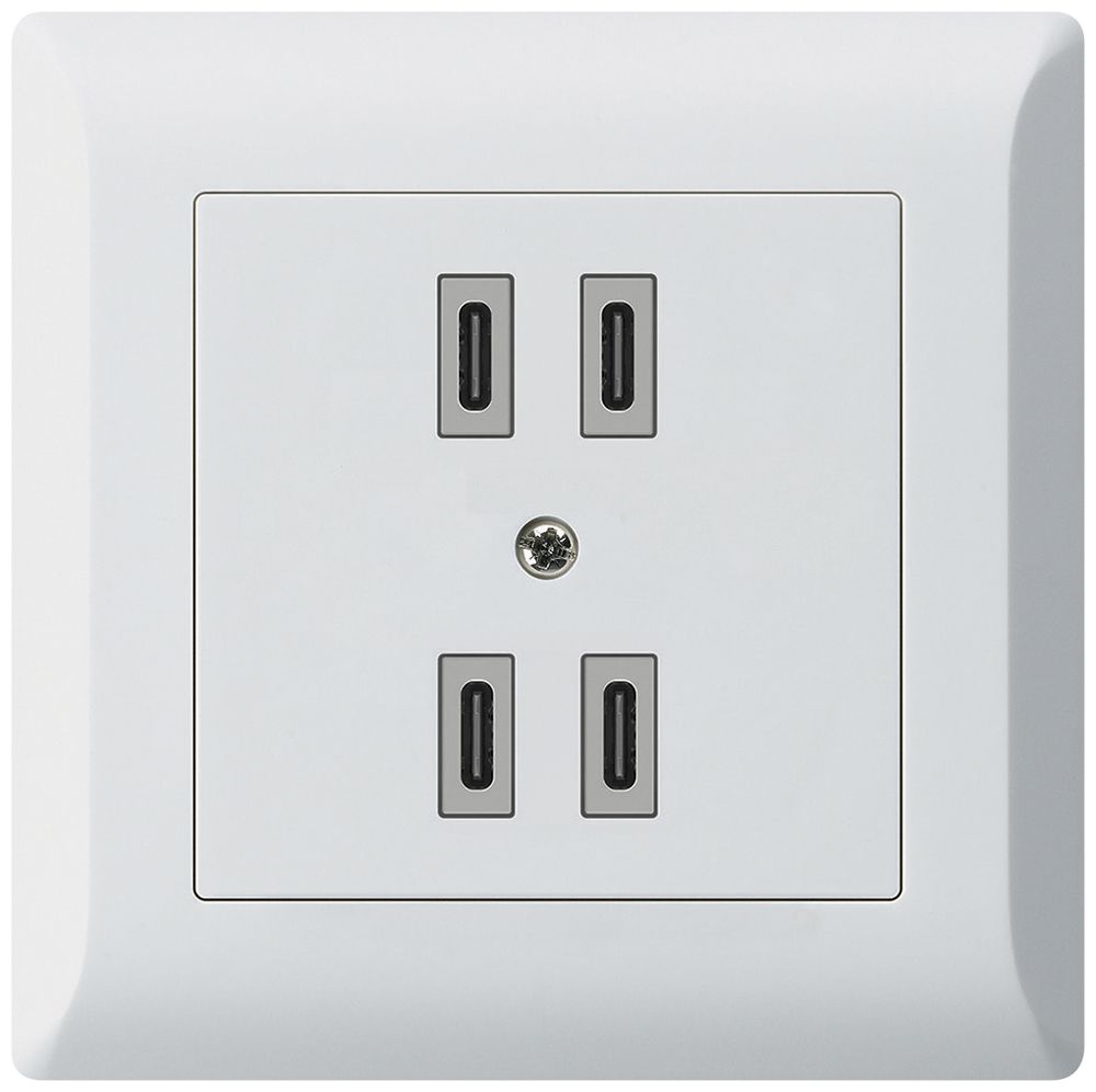UP-USB-Ladesteckdose Hager kallysto.line 2×C-C 2×20W oder 4×10W 5V 92×92mm weiss