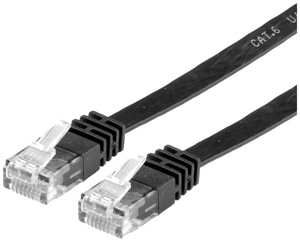 Patchkabel RJ45 VALUE Kat.6 U/UTP flach schwarz 3m