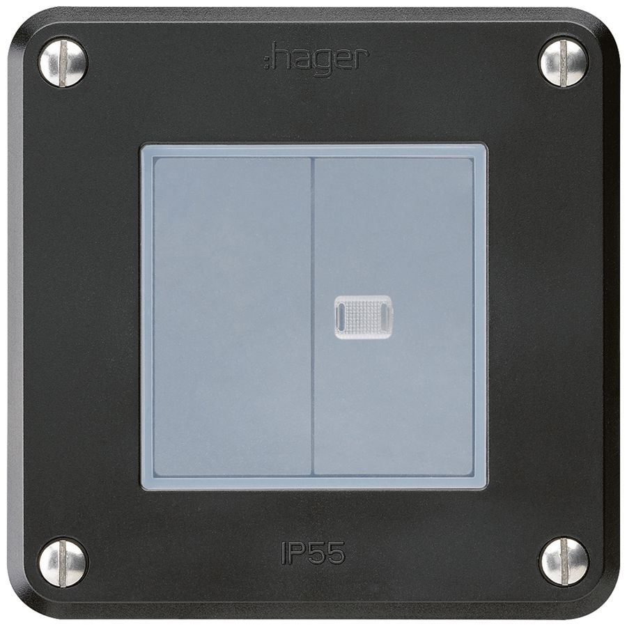 Interruttore INC robusto IP55 schema 3/contatto a pulsante 1×illuminato nero