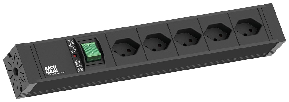Presa multipla BACHMANN 5×T13 2m con interruttore nero
