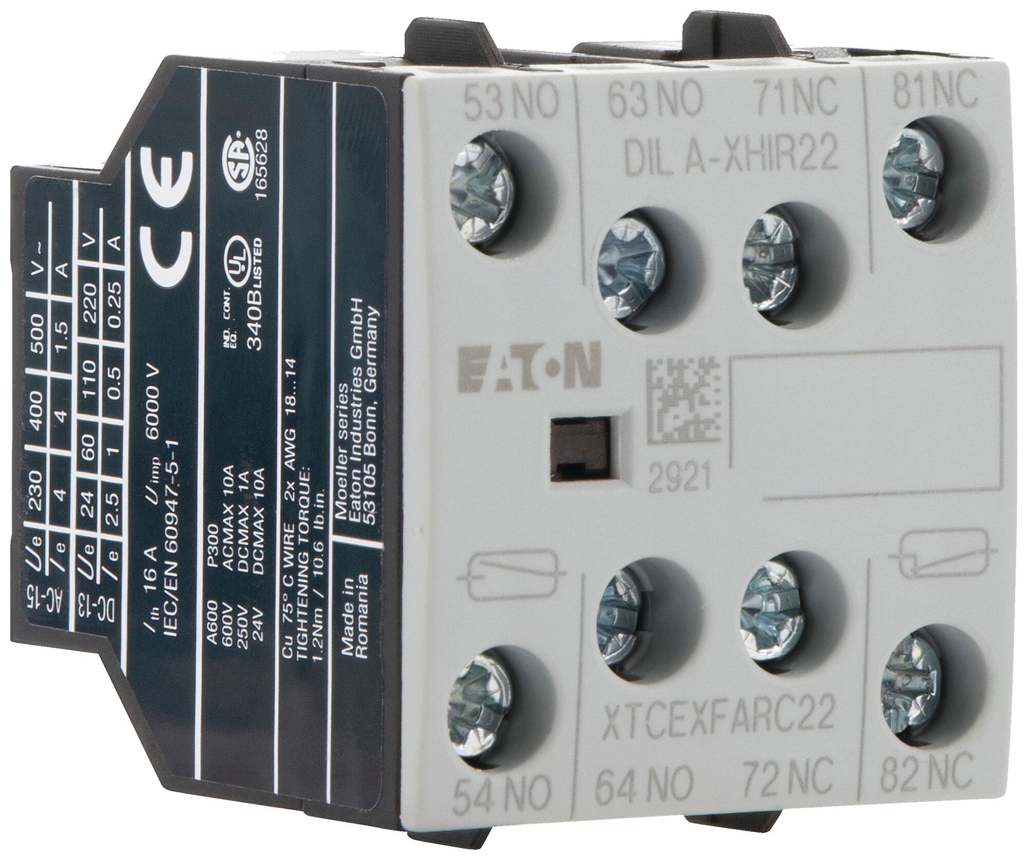 Contact auxiliaire Eaton DILA-XHIR22 2NO 2NC 4A raccordement à vis