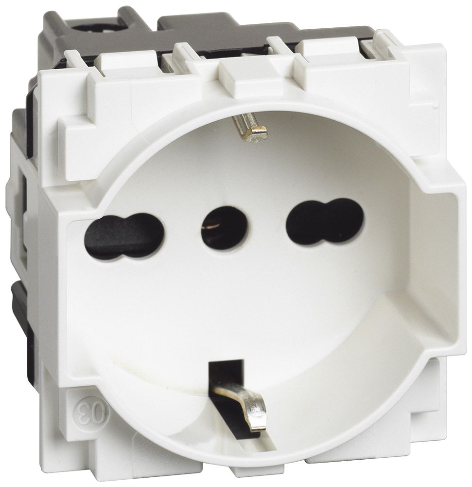 Prise Living Now Schuko/Italie avec bornes à vis 2 modules 16A blanc