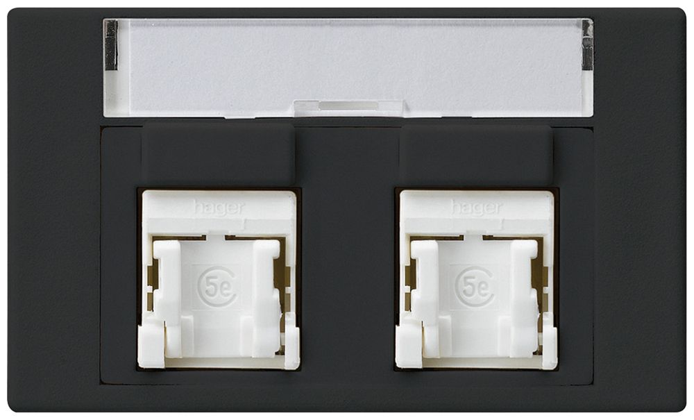 Prise FLF Hager cat.5e 2RJ45/u noir