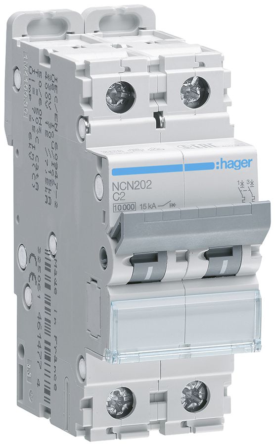 Disgiuntore Hager MCB 2P 415V tipo C 2A Icn 10kA 2UM