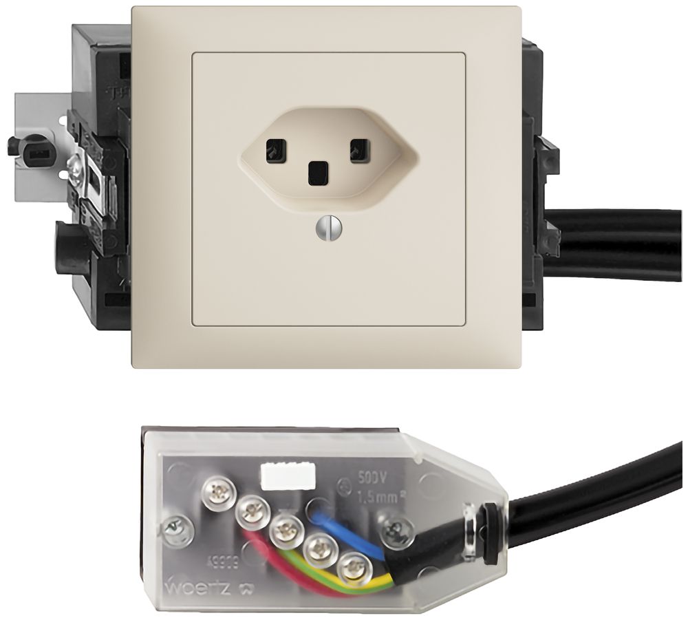 EB-Steckdose T23 L2 EDIZIOdue crema, 49…69mm für Flachkabel Technofil