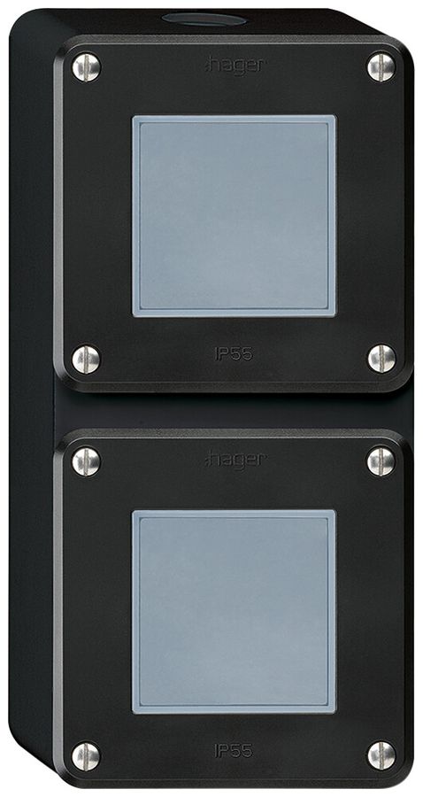 AP-Kombination Hager robusto IP55 I-I vertikal S3/1L+S3/1L schwarz