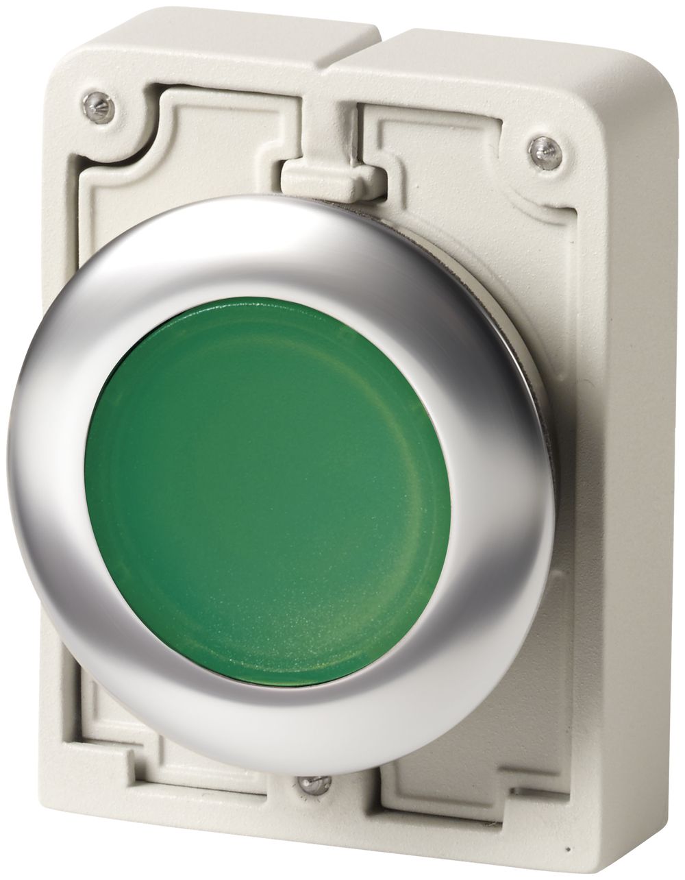Poussoir lumineux ETN, face plate, à rappel, vert, sans marquage