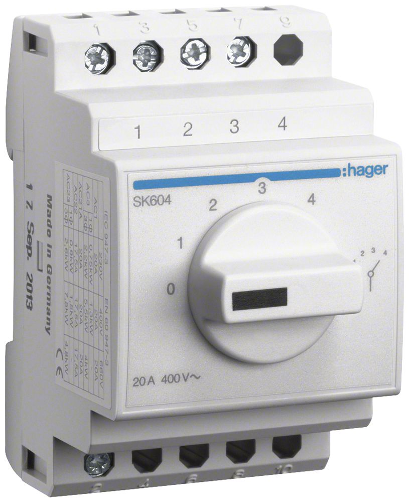 REG-Stufenschalter Hager 20A 400V 0 Schliesser 0 Öffner 0 Wechsler 3TE