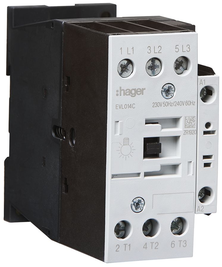 Lampenlastschütz Hager 3P 14A bei AC-5b Spulenspannung 230VAC