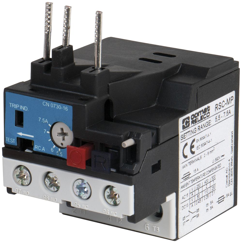 Thermorelais ComatReleco RSC-MP-10.0 (7.2…10.0A), 3L, Reset-/Test-Knopf
