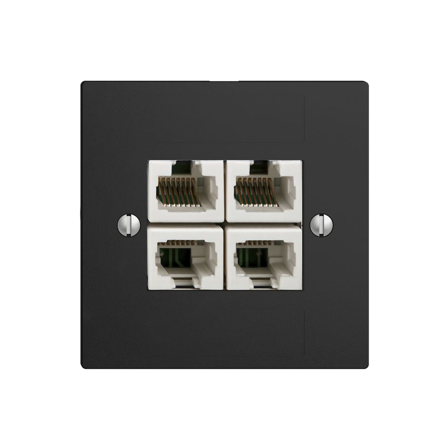 Einsatz zu UP-Anschlussdose 4×RJ45/u 4P getr. EDIZIOdue schwarz ITplus