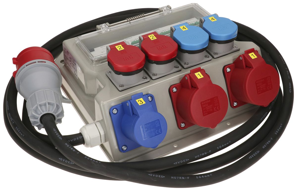 Stromverteiler MH 2×T23 2×T25 1×CEE16A 3L 2×CEE16A 5L 1×FI 4.5m CEE32