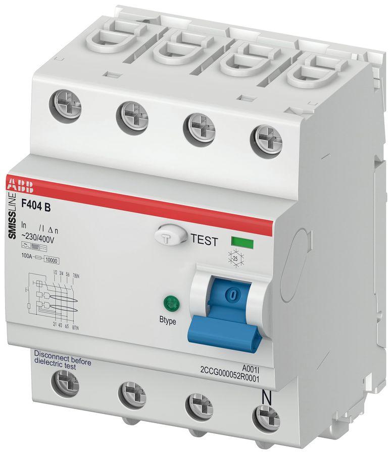 Fehlerstromschutzschalter ABB SMISSLINE TP 4P 25A 30mA Typ B 0…2kHz