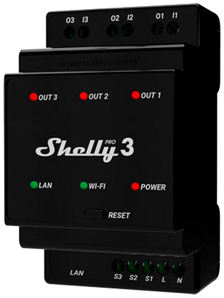 REG-RF-Schaltaktor Shelly Pro 3 Bt/Wi-Fi 3-Kan 110…240V 3TE