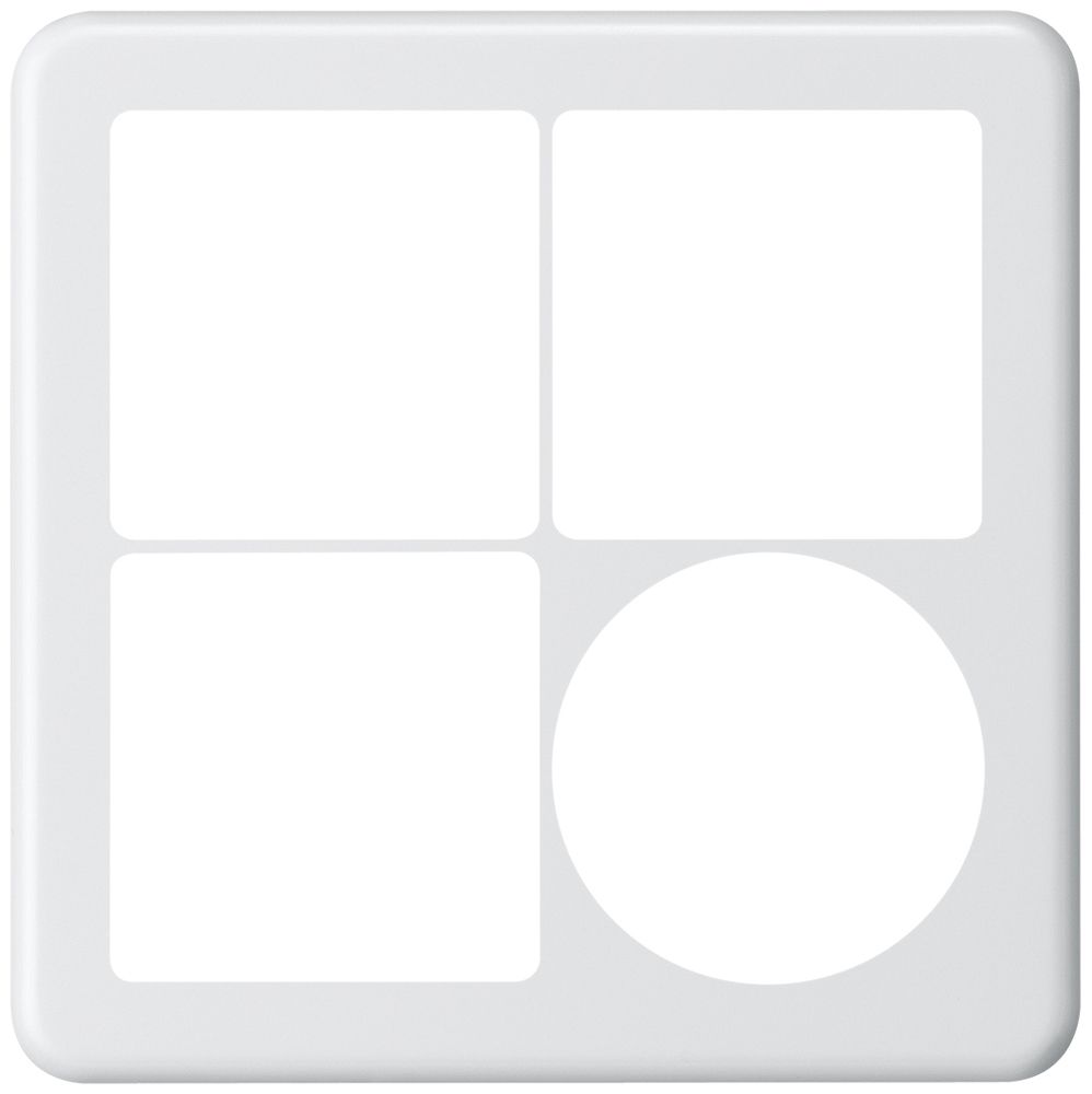 UP-Abdeckplatte 2×2 Hager basico 3×systo+1×Ø58mm weiss