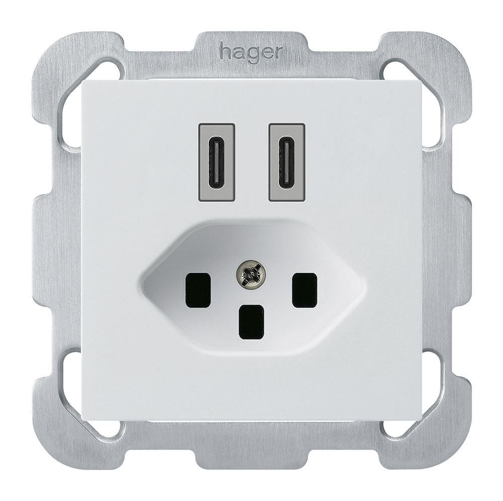 Prise de charge USB ENC Hager kallysto C-C 20W+T23 5V 77×77mm blanc