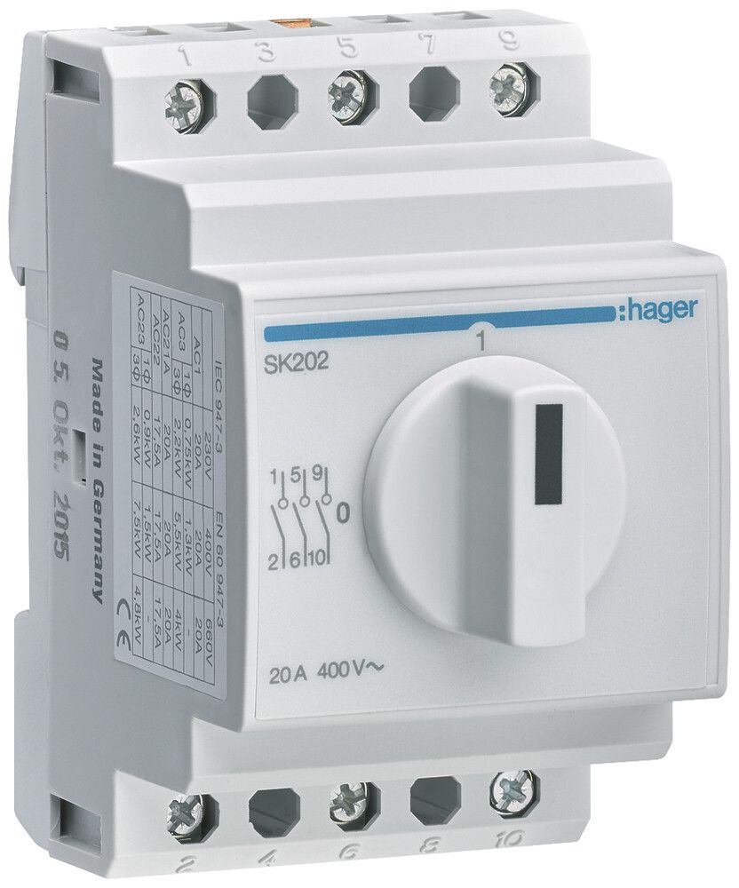 REG-Drehschalter Hager 20A 400V 3 Schliesser 0 Öffner 0 Wechsler 3TE