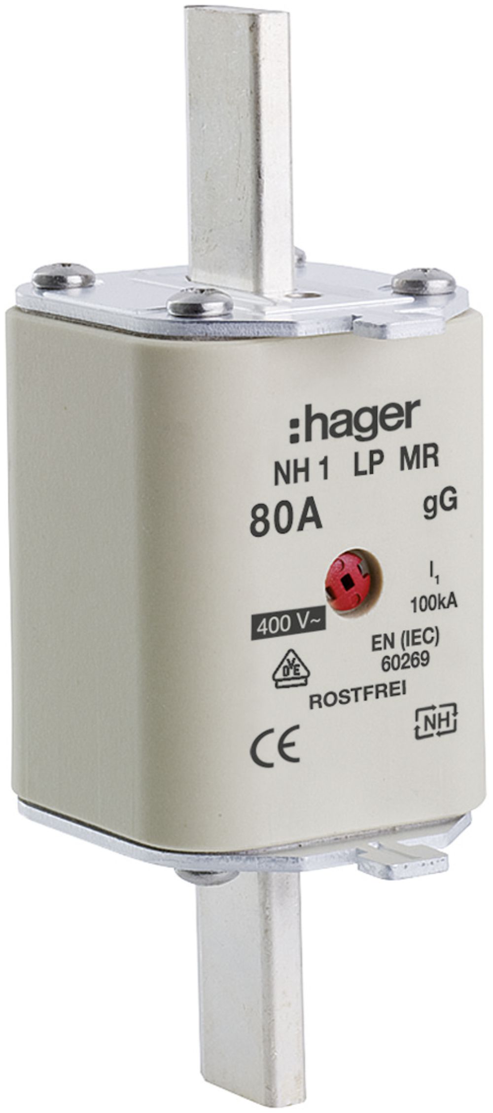 Fusible HPC Hager DIN1 400VAC 80A gG/gL avertisseur central inoxydable